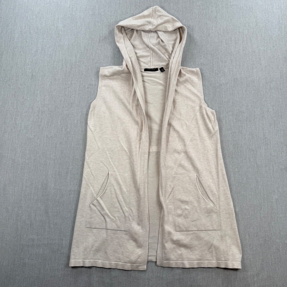 Cyrus Womens Sleeveless Hooded Cardigan Sweater Beige CF1721010 Medium